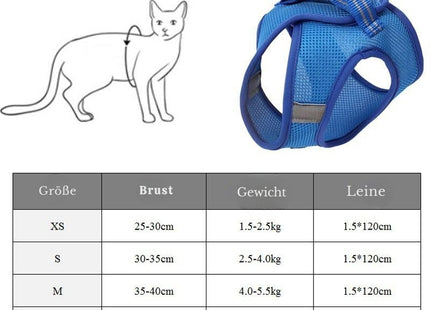 Pawtrox AirFlex – Atmungsaktives Katzengeschirr mit Leine für Spaziergänge